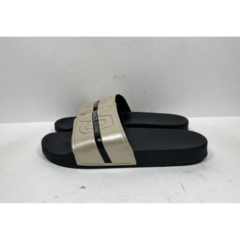 Versace Jeans Slides Sandals Black Rubber Men's Size 12 / 45 Gold